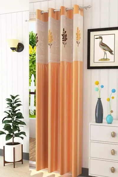 Fresh From Loom Premium 1 Piece Floral Net Long Door Curtains - 9 ft, Flower, Beige