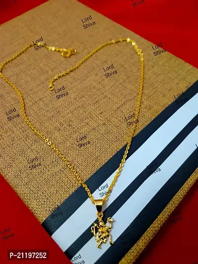 Gold Plated Hanuman Locket Brass Pendant Designer Jewellrey With Chain Men-thumb0