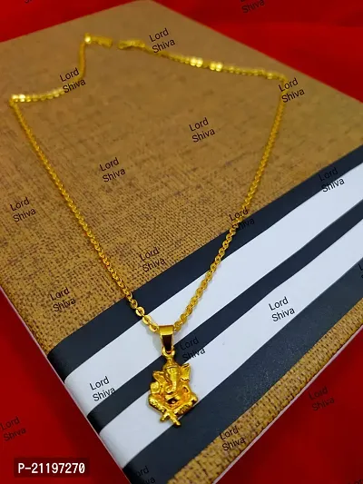 Gold Plated Ganesh Locket Brass Pendant Designer Jewellrey With Chain Men