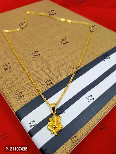 Gold Plated Ganesh Locket Brass Pendant Designer Jewellrey With Chain Men/Woman /Girl-thumb0