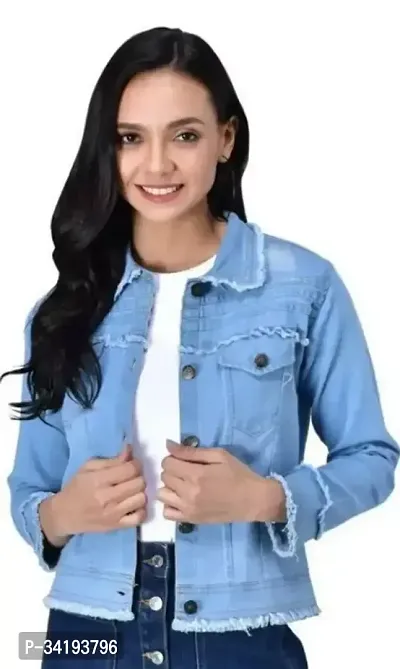 Stylish Blue Denim Jacket For Women-thumb0