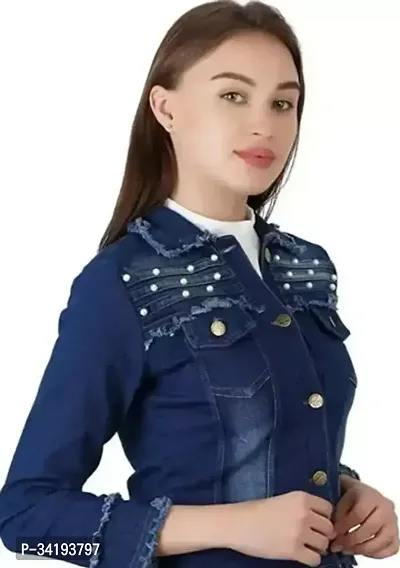 Stylish Blue Denim Jacket For Women-thumb0