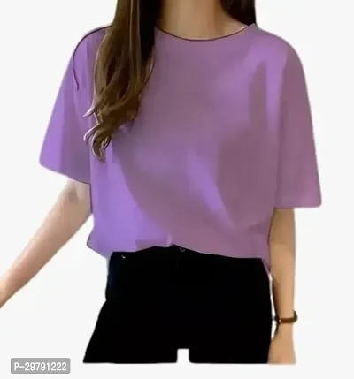 Elegant Purple Cotton Solid Tshirt For Women