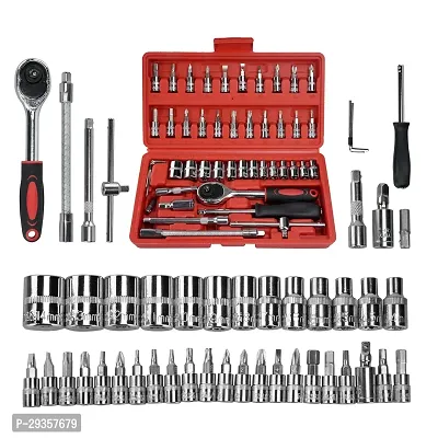 46 in 1 Pcs Tool Kit Screwdriver set and Precision Socket Set Wrench Set Multi Purpose Combination Tool Case (pack 1)