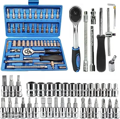 46 in 1 Tool Kit  1/4 inch Screwdriver wrench set for Multi Purpose Combination Tool Case Extension Bar and Adapter for Bike Car 46 Pieces Socket Set-thumb0