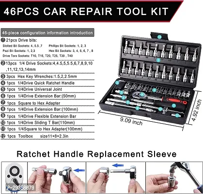 46 in 1 Tool Kit  1/4 inch Screwdriver wrench set for Multi Purpose Combination Tool Case Extension Bar and Adapter for Bike Car 46 Pieces Socket Set-thumb4