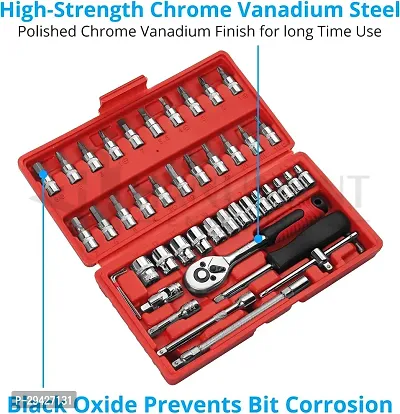 46 Pieces Socket Wrench Set With 1/4 Inch Drive Mechanic Tools Kit Metric And Extension Bar For Auto  Bicycle Repairing-thumb0