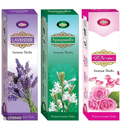 Bidhu Lavender,Rajanigandha,Rose Premium Agarbatti/Incense Sticks - Set 3 (240 Sticks)