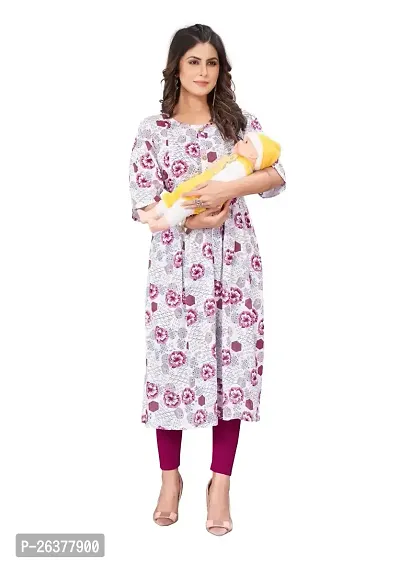 Manas Ethnic Women's Printed Cotton Regular Fit 3/4 Sleeve Lightweight Casual Wear Feeding Kurti (B_1094)-thumb3