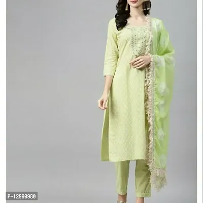 Stylish Fancy Cotton Kurta With Bottom Wear And Dupatta Set For Women-thumb0