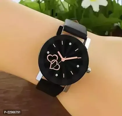 Stylish Black Synthetic Leather Analog Watches For Women