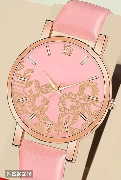 Stylish Pink Synthetic Leather Analog Watches For Women-thumb0