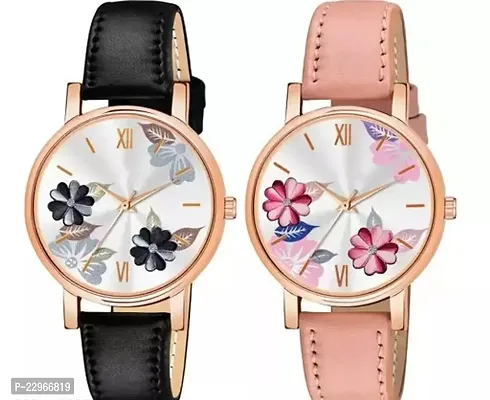 Stylish Synthetic Leather Analog Watches For Women- Pack Of 2