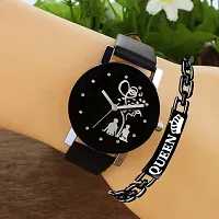 Stylish Black Synthetic Leather Analog Watches For Women Bracelet And Watch Combo-thumb2