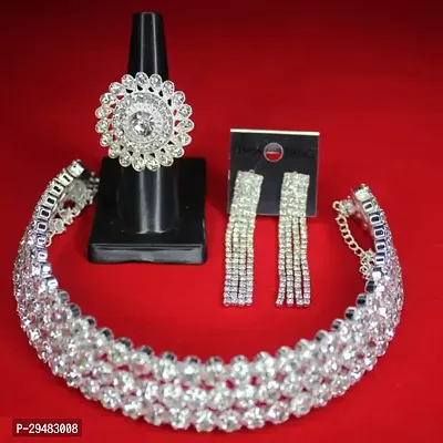 Stylish White Copper American Diamond Jewellery Set For Women