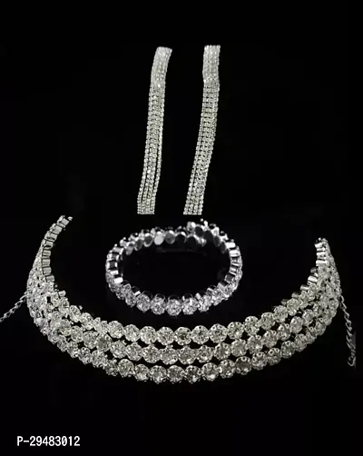 Stylish White Brass Cubic Zirconia Jewellery Set For Women