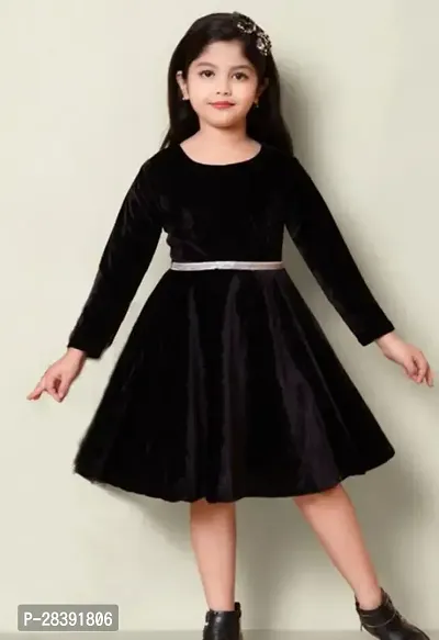 Fabulous Black Cotton Solid Dress For Girls-thumb0