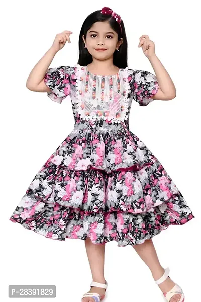 Fabulous Multicoloured Cotton Printed Dress For Girls-thumb0