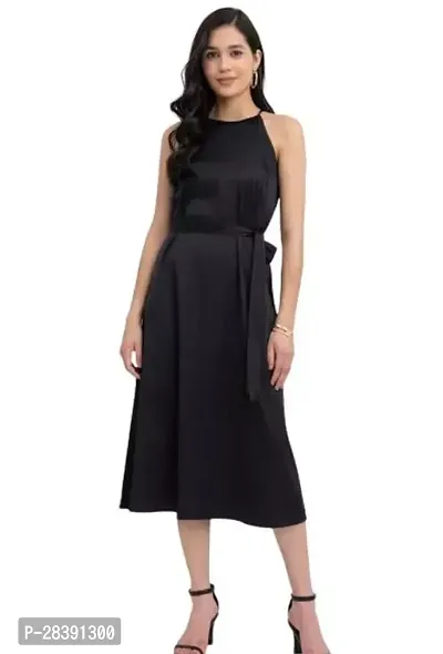 Stylish Black Cotton Solid A-Line Dress For Women-thumb0