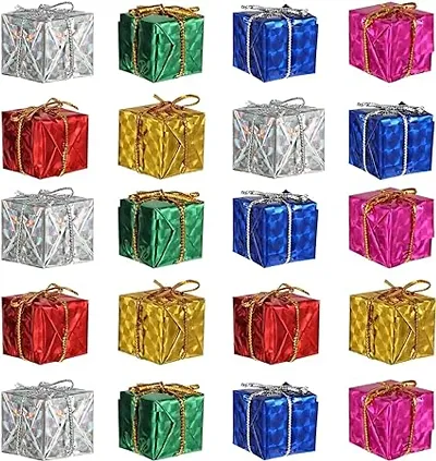 Bluedeal 24Pcs Christmas Tree Small Gift Boxes Hanging Decorations Mini Wrapped Present Boxes Mini Shiny Boxes For Christmas Tree Hanging Decorations Ornaments Home Decor - Random Color