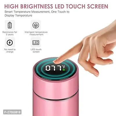 Bluedeal Insulated Water Bottles Smart Display Stainless Steel Water Bottles Homeware Stainless Steel Water Bottles For School/Office LCD Screen Bottle Travel Tea Coffee Vacuum Thermoses 500ml - Pink-thumb2