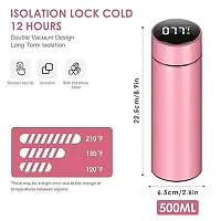 Bluedeal Insulated Water Bottles Smart Display Stainless Steel Water Bottles Homeware Stainless Steel Water Bottles For School/Office LCD Screen Bottle Travel Tea Coffee Vacuum Thermoses 500ml - Pink-thumb4