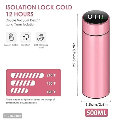 Bluedeal Insulated Water Bottles Smart Display Stainless Steel Water Bottles Homeware Stainless Steel Water Bottles For School/Office LCD Screen Bottle Travel Tea Coffee Vacuum Thermoses 500ml - Pink-thumb5