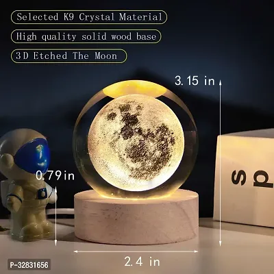 Glass Lamp 3D Crystal Ball Astronomy Night Lamp with Base for Living Room (Moon)