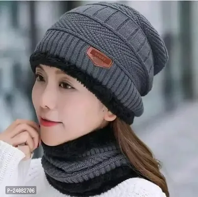 Winter Knit Neck Scarf and Warm Beanie Cap Hat Combo for Men and Women-thumb0