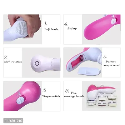 AZANIA 5 in 1 Face Facial Exfoliator Electric Handheld Massage Machine Care  Cleansing Cleanser Massager Kit for Smoothing Body Relaxation Beauty Skin Cleaner facial massager machine Face (Multi)-thumb2