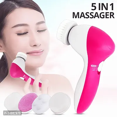 AZANIA 5 in 1 Portable Electric Facial Cleaner Battery Powered Multifunction Massager, Face Massager, Facial Machine, Beauty Massager, Facial Massager For Women (Multi Color)-thumb0