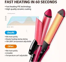 AZANIA  2 - In-1 Ceramic Coating Plates Fast Heat up, Combo Beauty Set Professional Hair Straightener  Curler with Wooden Print Comb for Women  Men -NHC-2009 (Pink)-thumb1