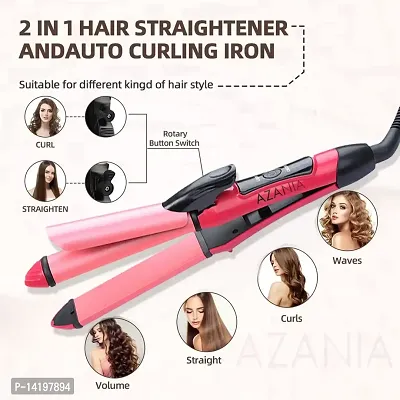 Azania 2 In 1 Ceramic Coating Plates Fast Heat Up Combo Beauty Set Professional Hair Straightener Curler With Wooden Print Comb For Women Men Nhc 2009 Pink Hair Styling Curlers-thumb0