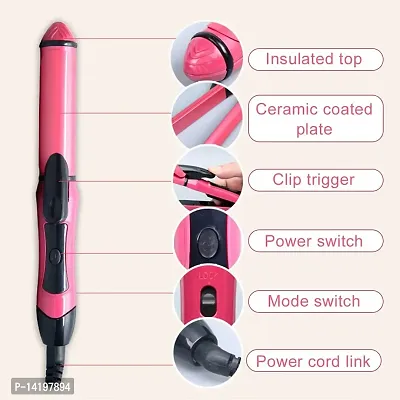 Azania 2 In 1 Ceramic Coating Plates Fast Heat Up Combo Beauty Set Professional Hair Straightener Curler With Wooden Print Comb For Women Men Nhc 2009 Pink Hair Styling Curlers-thumb2