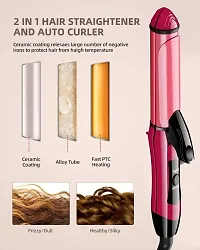 Azania 2 In 1 Ceramic Coating Plates Fast Heat Up Combo Beauty Set Professional Hair Straightener Curler With Wooden Print Comb For Women Men Nhc 2009 Pink Hair Styling Curlers-thumb4