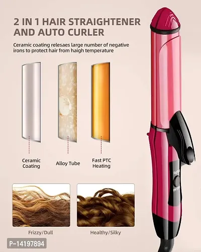 Azania 2 In 1 Ceramic Coating Plates Fast Heat Up Combo Beauty Set Professional Hair Straightener Curler With Wooden Print Comb For Women Men Nhc 2009 Pink Hair Styling Curlers-thumb5