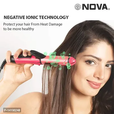 AZANIA New Hair Straightener and Hair Curler 2 in 1 (Pink color) || Hair Straightener and curler For women || Hair Beauty Set NHC-2009-thumb0