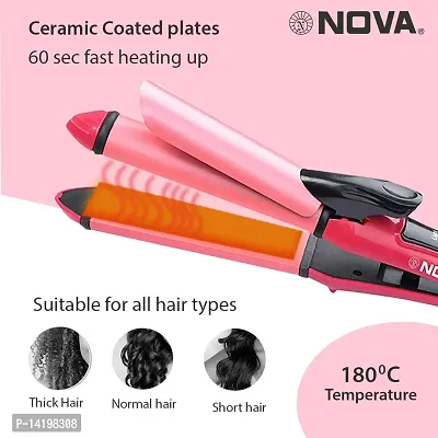 AZANIA  2-in-1 Ceramic Plate Essential Combo Beauty Set of Hair Straightener and Plus Hair Curler for Women (pink)-thumb0