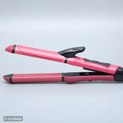 AZANIA 2-in-1 Ceramic Plate Essential Combo Beauty Set of Hair Straightener and Plus Hair Curler for Women (pink)-thumb0