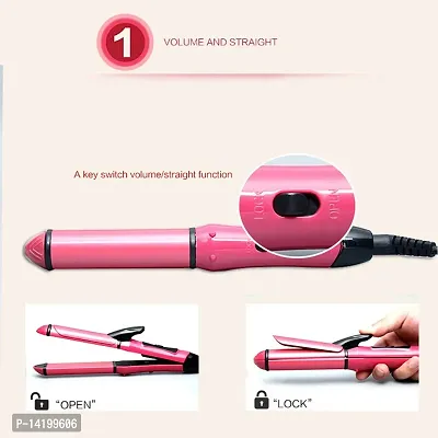 AZANIA 2-in-1 Ceramic Plate Essential Combo Beauty Set of Hair Straightener and Plus Hair Curler for Women (pink)-thumb3