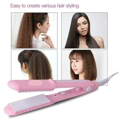 AZANIA Hair Crimper Beveled Edge For Crimping, Styling And Volumizing With Ceramic Technology For Gentle And Frizz-Free Crimping Electric Hair Styler (Ak) 8006 Hair Styler (Pink)