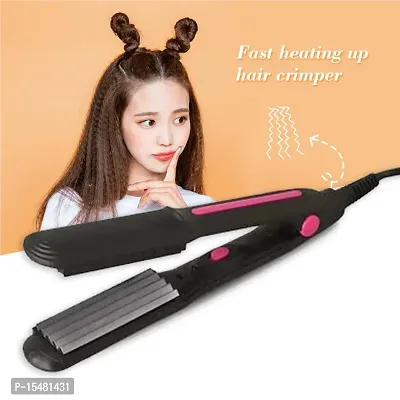 New Professional Feel Hair Crimper, Electric Ceramic Corrugated Hair Crimper Curler Straightening Iron Wide Plates Waver Corn Hair Crimping Machine Flat Irons Styling Tool PACK OF 1 BLACK COLOUR-thumb3