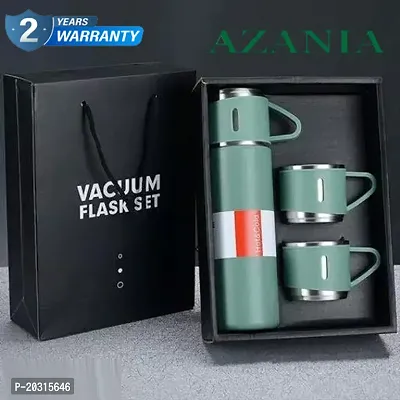 Steel Vacuum Flask Set with 3 Stainless Steel Cups Combo