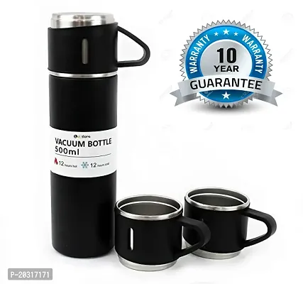 Steel Vacuum Flask Set with 3 Stainless Steel Cups Combo