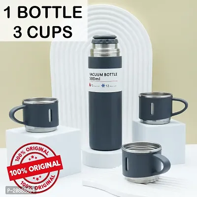 Water Bottle - 1PC (500ml) | Vacuum Insulated | Stainless Steel | Leak-Proof | Black-thumb0