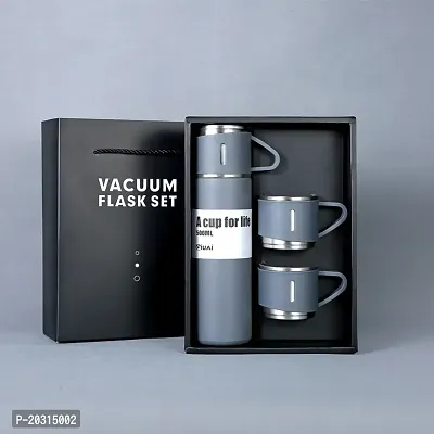 AZANIA Enterprise Latest Steel Vacuum Flask Set with 3 Stainless Steel Cups Combo - 500ml - Keeps HOT/Cold | Ideal Gift for Winter - Housewarming Random Color-thumb0