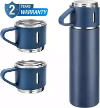 AZANIA Enterprise Latest Steel Vacuum Flask Set with 3 Stainless Steel Cups Combo - 500ml - Keeps HOT/Cold | Ideal Gift for Winter - Housewarming Random Color-thumb1