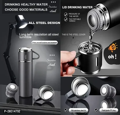 AZANIA Stainless Steel Vacuum Flask Set with 3 Steel Cups Combo - 500ml-thumb3