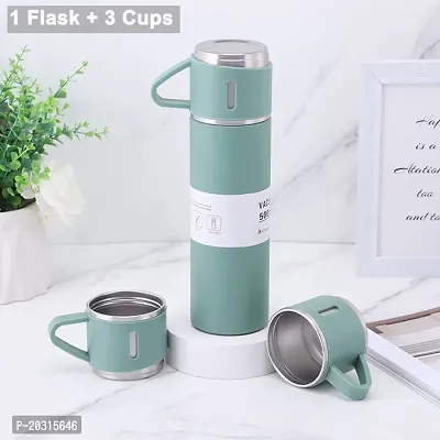 Steel Vacuum Flask Set with 3 Stainless Steel Cups Combo-thumb2