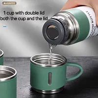 Steel Vacuum Flask Set with 3 Stainless Steel Cups Combo-thumb2